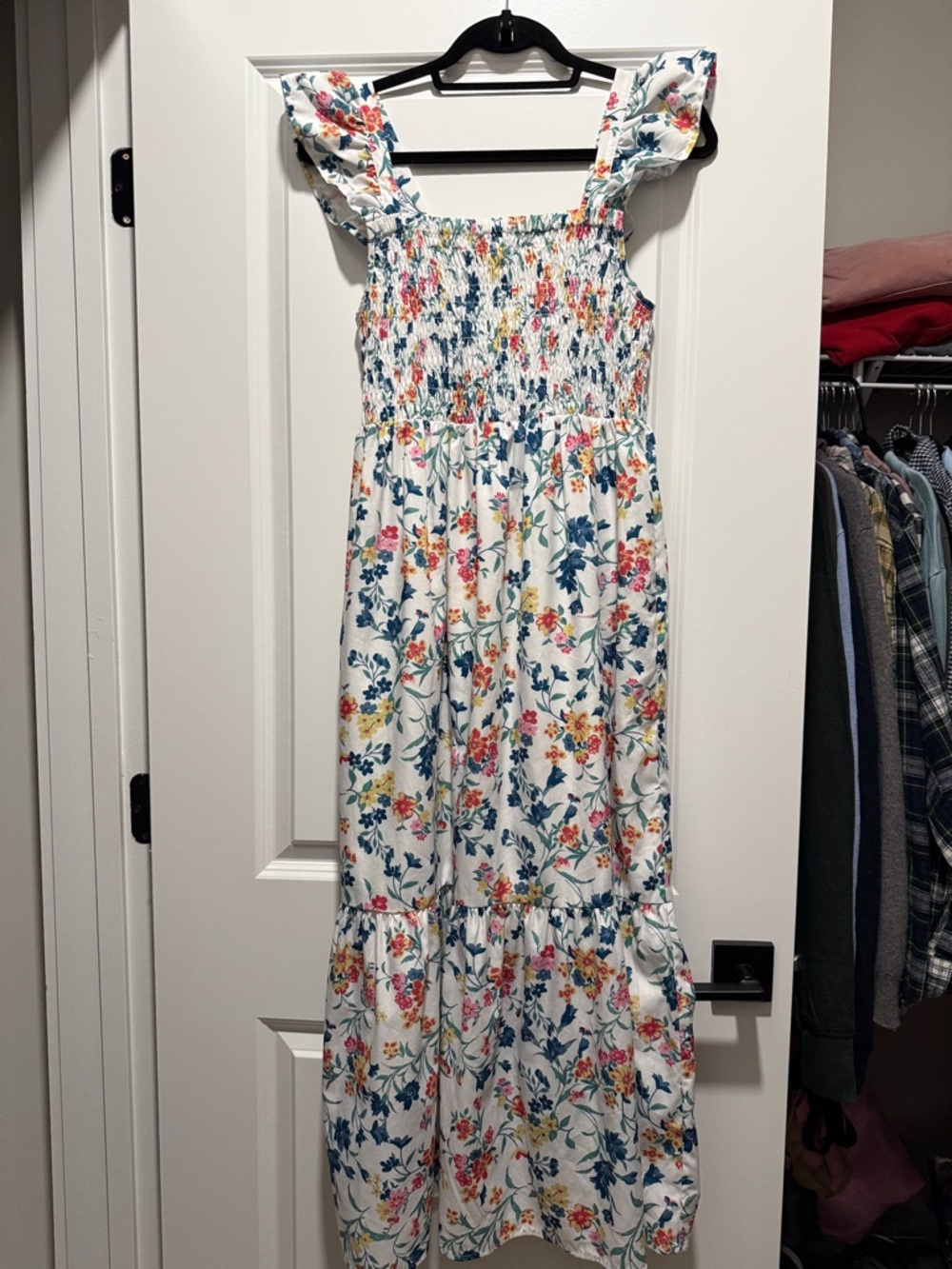 THML Floral Smocked Maxi Dress in White